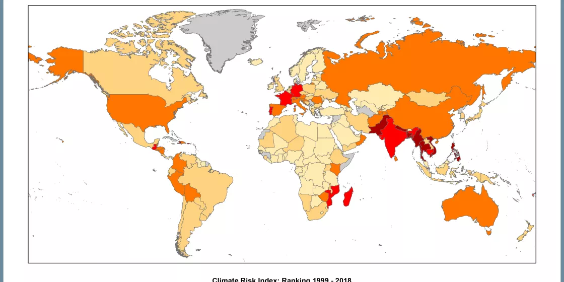 Climate Risk Index 2020, world map 1999-2018