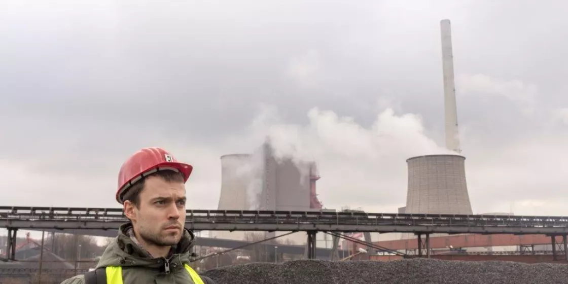 Teilnehmender der Journalistenreise auf dem Gelände der Steinkohlezeche Ibbenbüren