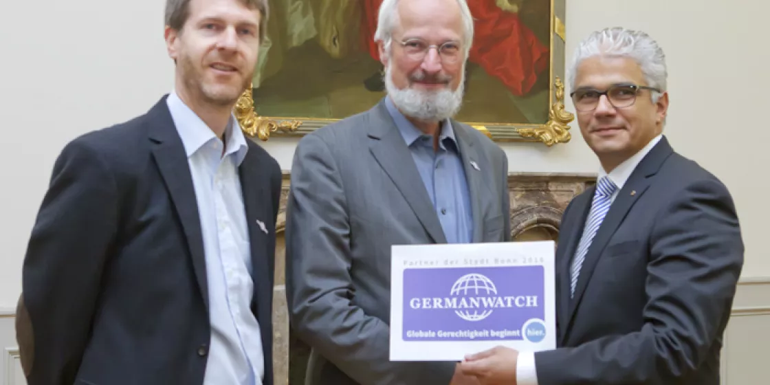 Oberbürgermeister der Stadt Bonn Ashok Sridharan mit Klaus Milke und Dr. Gerold Kier