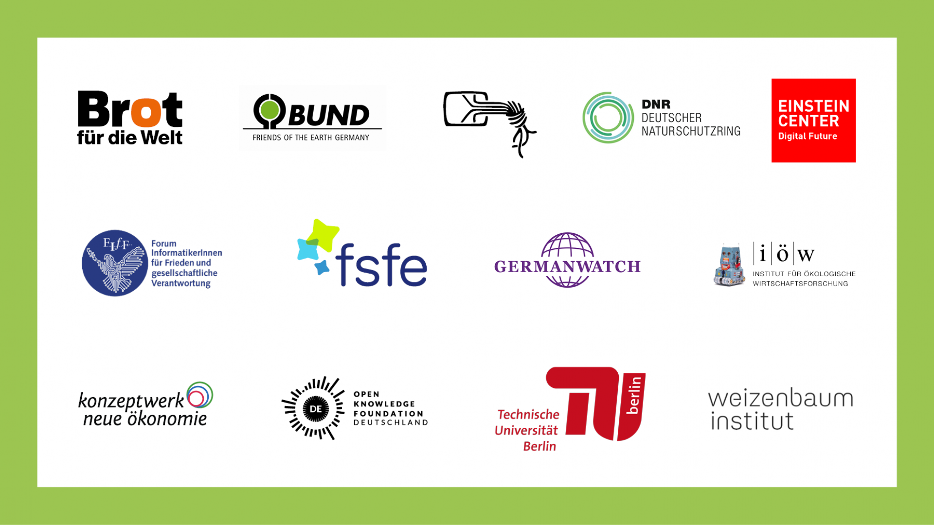 Logoteppich der Organisationen der Bits & Bäume Konferenz 2022
