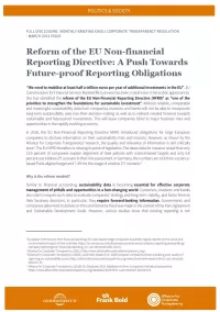 Cover: Reform of the EU Non-financial  Reporting Directive: A Push Towards  Future-proof Reporting Obligations