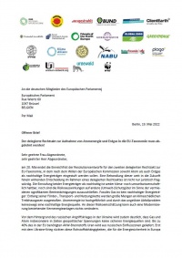 Titelseite des offenen Briefs von 22 Umweltverbänden zur EU Taxonomie