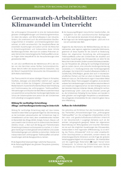 Germanwatch-Arbeitsblätter: Klimawandel im Unterricht