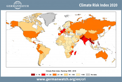 Climate Risk Index 2020, world map 1999-2018