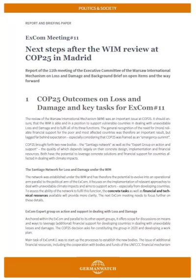 ExCom Meeting #11: Next steps after the WIM review at COP25 in Madrid 