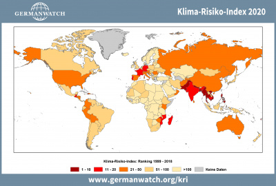 Klima-Risiko-Index 2020, Weltkarte 1999-2018