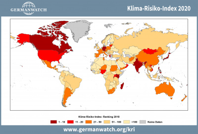 Klima-Risiko-Index 2020, Weltkarte Ranking 2018