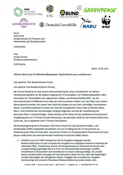 Offener Brief zum EU-Wiederaufbaupaket - Screenshot