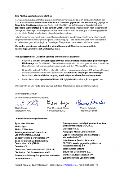Offener Brief zur Milchkrise an Bundesagrarminister Schmidt, S.2