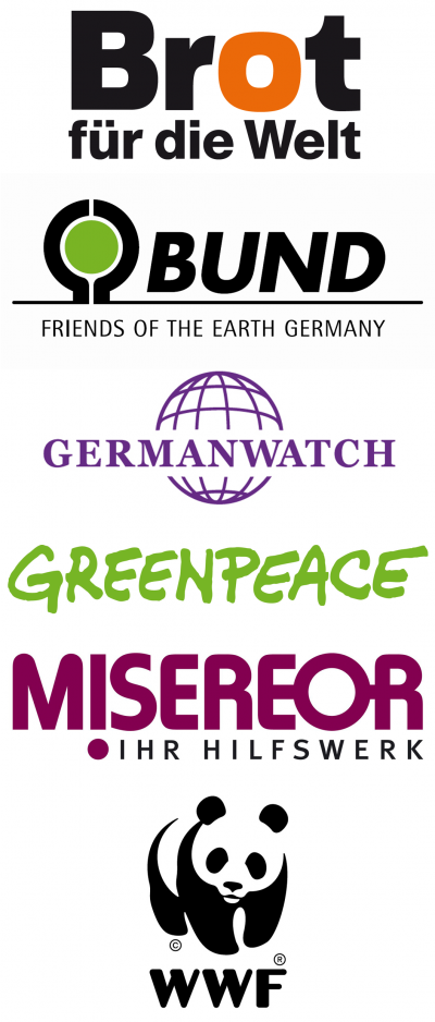 Bild Logos TRANSFORM Greenpeace, Germanwatch, Brot für die Welt, Misereor, BUND, WWF