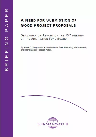Deckblatt: A Need for Submission of Good Project Proposals 