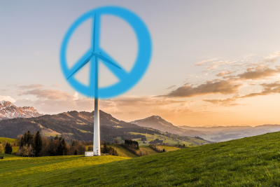 Bild: Windrad und Peace-Zeichen