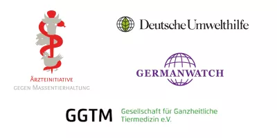 Logoteppich Germanwatch, DUH, GGTM, Ärzteinitiative gegen Massentierhaltung