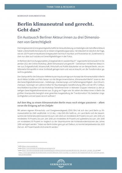 Titelseite Publikation "Berlin klimaneutral und gerecht"