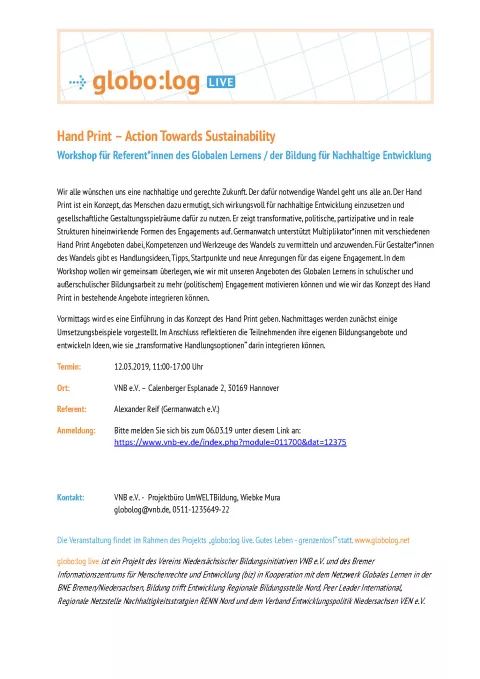 Flyer - Hand Print – Action Towards Sustainability