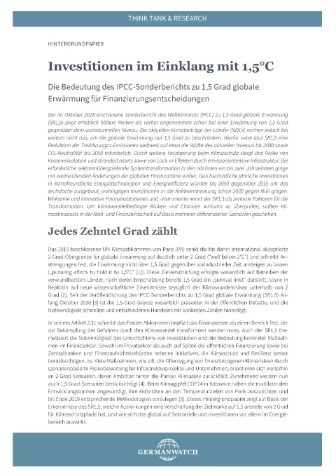 Investitionen im Einklang mit 1,5°C