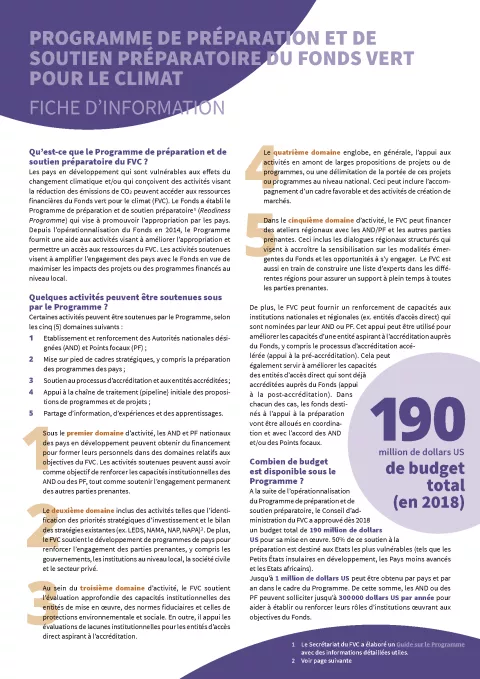 Programme de préparation et de soutien préparatoire du Fonds vert pour le climat