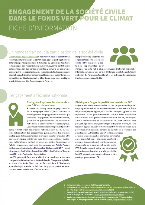 Engagement de la société civile dans le Fonds vert pour le climat