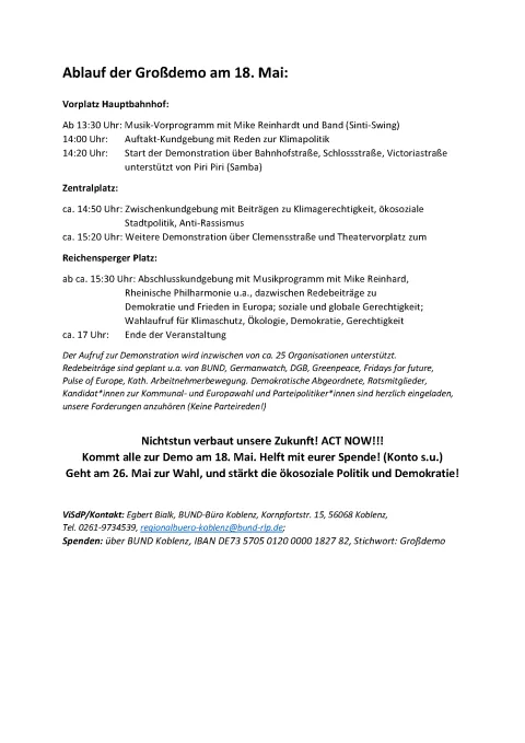 Programm und Ablauf Demonstration in Koblenz