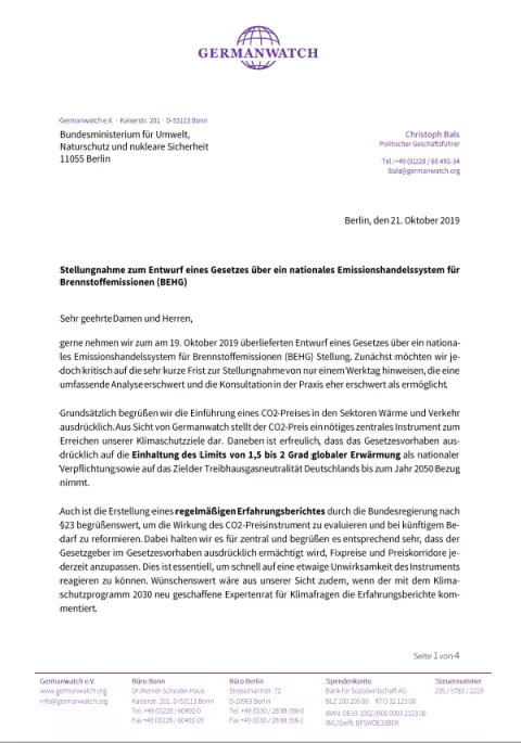 Cover Stellungnahme BEHG
