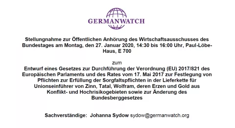 Stellungnahme Anhörung Wirtschaftsausschuss Konfliktmineralienverordnung