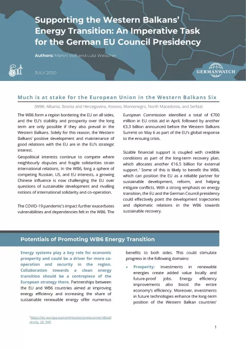 Supporting the Western Balkans' Energy Transition