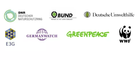 Logoleiste Greenpeace, WWF, Germanwatch, BUND, E3G, DUH, DNR