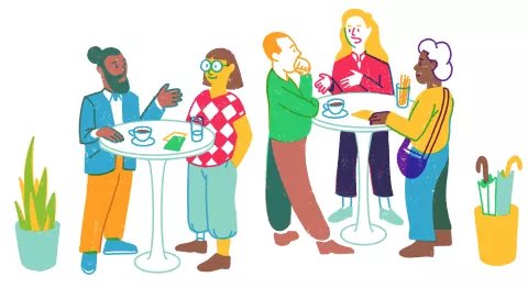 Illustration zum Austausch zwischen Wissenschaft und Praxis