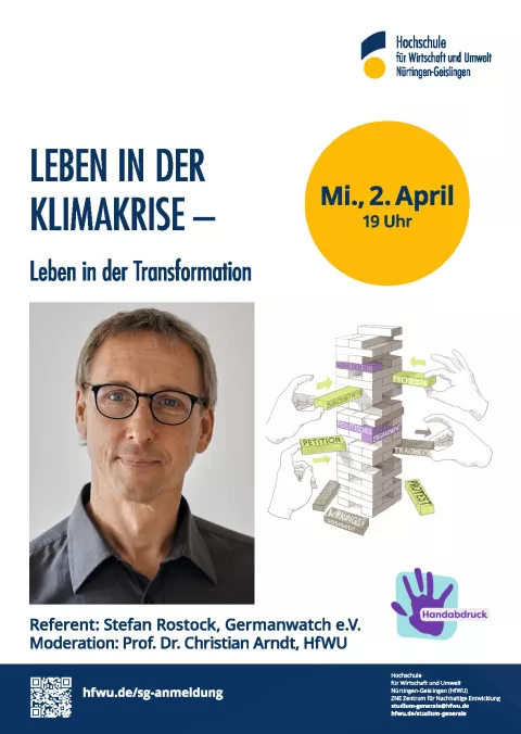Plakat Veranstaltung Leben in der Klimakrise mit Bild von Stefan Rostock und Informationen zur Veranstaltung