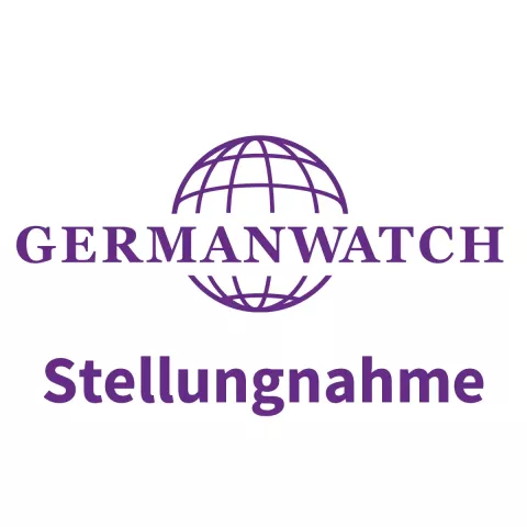 Germanwatch-Logo mit dem Text "Stellungnahme" darunter.