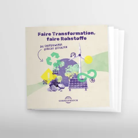 Titelblatt der illustrativen Kurzbroschüre "Faire Transformation, faire Rohstoffe"