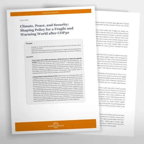 Titelbild einer Publikation zu climate, peace und security