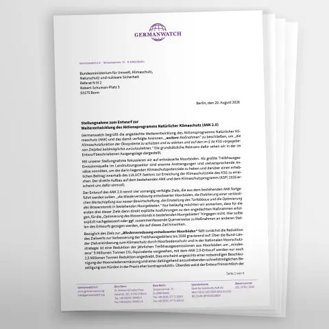Cover der Stellungnahme zum Entwurf zur Weiterentwicklung des Aktionsprogramms Natürlicher Klimaschutz