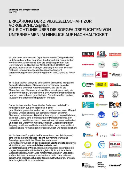 Titelseite des Statements