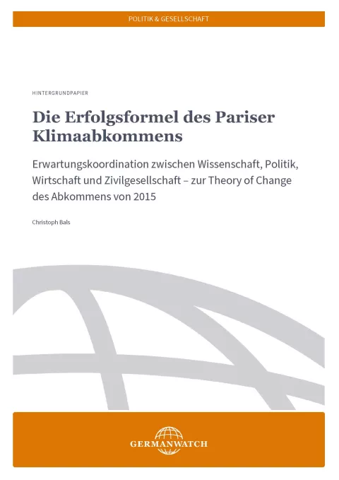 Titelblatt der Publikation "Die Erfolgsformel des Pariser Klimaabkommens"