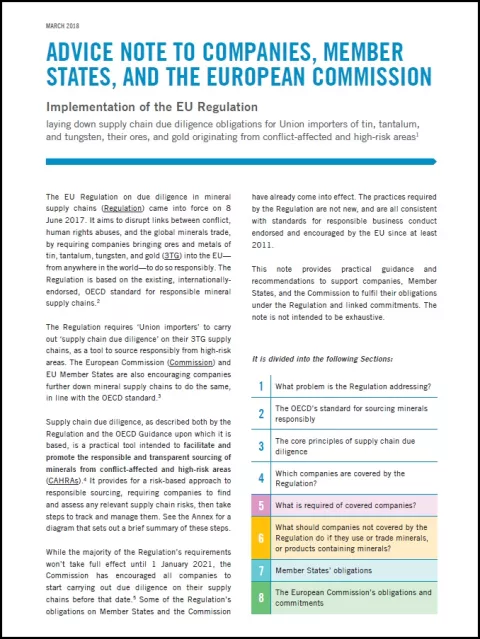 Advice note to companies, member states, and the European Commission Advice note to companies, member states, and the European Commission