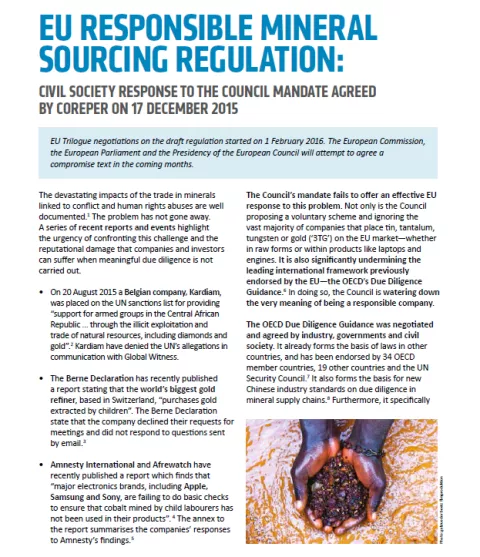 Cover EU Responsible Mineral Sourcing Regulation Cover EU Responsible Mineral Sourcing Regulation