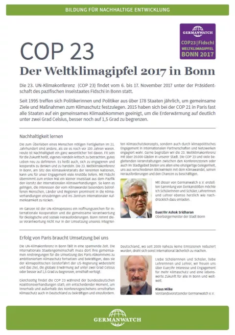 Cover: Flyer COP23 Lehrer*innen Cover: Flyer COP23 Lehrer*innen