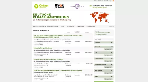 Screenshot Datenbank Deutsche Klimafinanzierung Screenshot Datenbank Deutsche Klimafinanzierung