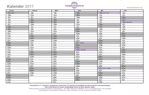 Germanwatch Kalender 2017 Germanwatch Kalender 2017