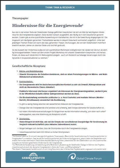 Cover Hindernisse für die Energiewende Cover Hindernisse für die Energiewende