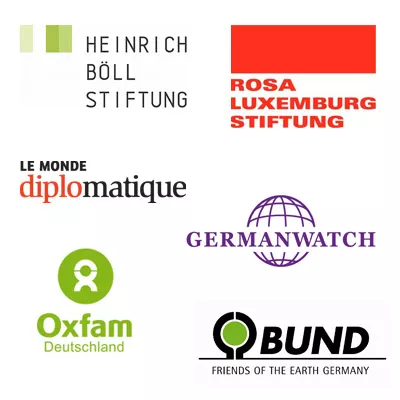 Logos, Germanwatch, Oxfam, BUND, Le Monde Diplomatique, Heinrich Boell Stiftung, Rosa Luxemburg Stiftung Logos, Germanwatch, Oxfam, BUND, Le Monde Diplomatique, Heinrich Boell Stiftung, Rosa Luxemburg Stiftung