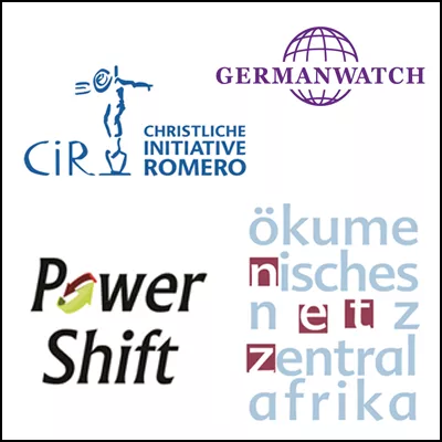 Logos CiR, Germanwatch, Powershift, Ökumenisches Netz Zentralafrika Logos CiR, Germanwatch, Powershift, Ökumenisches Netz Zentralafrika