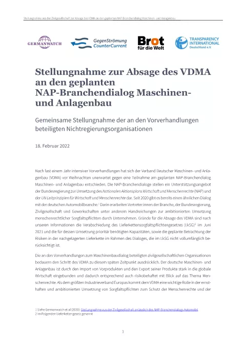 Titelseite der Stellungnahme