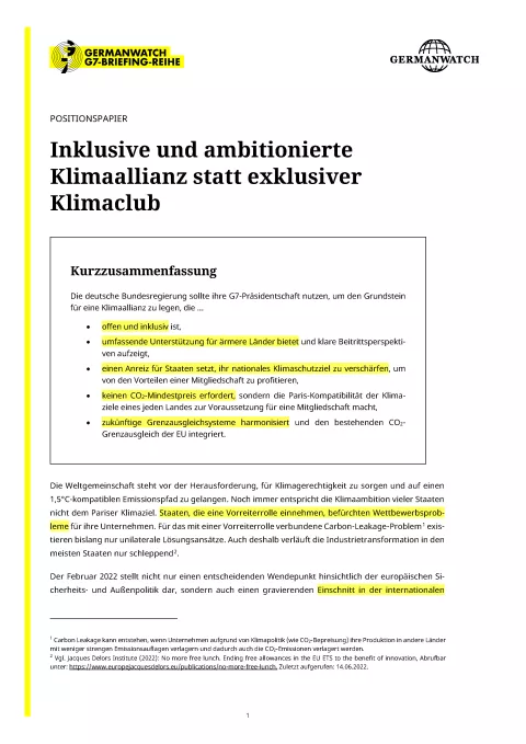 Titelseite Handreichung Klimaclub