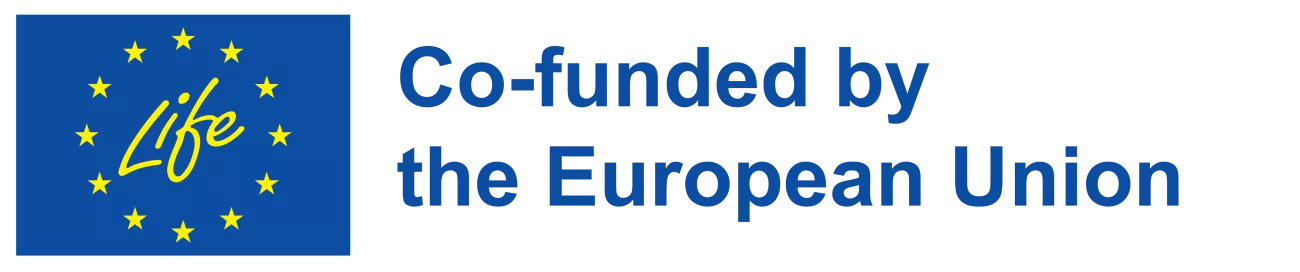 "Life! logo in yellow on a blue background; around the lettering are yellow stars, reminiscent of the stars on the European flag; next to the logo is written: Co-financed by the European Union