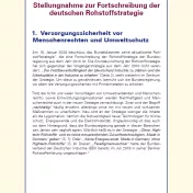 Stellungnahme zur Fortschreibung der deutschen Rohstoffstrategie