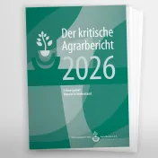 Auf dem Bild ist das Titelblatt des kritischen agrarberichts 2026 zu sehen.
