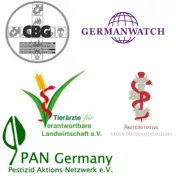 Bild: Logos, Germanwatch  PAN Germany  CBG  Ärzte gegen Massentierhaltung  Tierärzte für verantwortbare Landwirtschaft