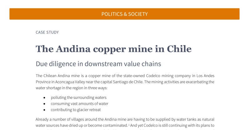 The Andina copper mine in Chile | Germanwatch e.V.